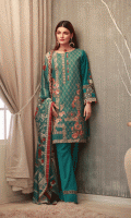 Dyed Front: 1.25 m Digital Printed Back and Sleeves: 2.00 m Trouser: 2.50 m Digital Shawl: 2.5o m  Add on: Embroidery on Shirt