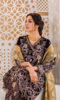 Embroidered Velvet Front Plain Velvet Back Embroidered Velvet Sleeves Jamawar Dupatta ( Contrast ) Embroidered Velvet Border For Front Embroidered Velvet Border For Back Embroidered Velvet Border For Sleeves Dust Printed Trouser