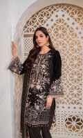Embroidered Velvet Front Embroidered Velvet Side Panels Embroidered Velvet Back Embroidered Velvet Sleeves Embroidered Chiffon Dupatta Embroidered Velvet Border For Sleeves Embroidered Silk Trouser