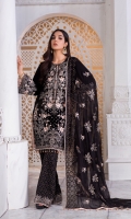 Embroidered Velvet Front Embroidered Velvet Side Panels Embroidered Velvet Back Embroidered Velvet Sleeves Embroidered Chiffon Dupatta Embroidered Velvet Border For Sleeves Embroidered Silk Trouser
