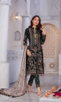Embroidered Velvet Front Embroidered Velvet Side Panels Plain Velvet Back Embroidered Velvet Sleeves Embroidered Chiffon Dupatta ( Contrast ) Embroidered Velvet Border For Front Embroidered Velvet Border For Back Embroidered Velvet Border For Sleeves Embroidered Chiffon Border For Dupatta Pallu Embroidered Silk Trouser