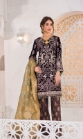 Embroidered Velvet Front Plain Velvet Back Embroidered Velvet Sleeves Jamawar Dupatta ( Contrast ) Embroidered Velvet Border For Front Embroidered Velvet Border For Back Embroidered Velvet Border For Sleeves Dust Printed Trouser