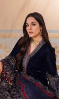 Embroidered Velvet Front Plain Velvet Back Embroidered Velvet Sleeves Embroidered Chiffon Dupatta Embroidered Velvet Border For Front Embroidered Velvet Border For Back Embroidered Velvet Border For Sleeves Embroidered Organza Border For Trouser Dyed Trouser
