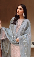 • Embroidered Chiffon Front • Embroidered Chiffon Back • Embroidered Chiffon Sleeves • Embroidered Chiffon Dupatta ( Contrast ) • Embroidered Organza Border For Front • Embroidered Organza Border For Back • Embroidered Organza Border For Sleeves • Embroidered Organza Border For Sleeves 2 ( Hand Made ) • Embroidered Organza Border For Trouser • Dyed Trouser