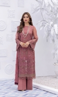 • Embroidered Chiffon Front • Embroidered Chiffon Back • Embroidered Chiffon Sleeves • Embroidered Chiffon Dupatta • Embroidered Organza Border For Front • Embroidered Organza Border For Back • Embroidered Organza Border For Sleeves • Dyed Trouser