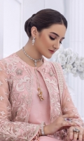 • Embroidered Chiffon Front • Embroidered Chiffon Side Panels • Embroidered Chiffon Back • Embroidered Chiffon Sleeves • Embroidered Chiffon Dupatta • Embroidered Organza Border For Front • Embroidered Organza Border For Back • Dyed Trouser