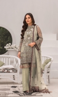 Embroidered Chiffon Front Embroidered Chiffon Side Panels Plain Chiffon Back Embroidered Chiffon Sleeves Embroidered Chiffon Dupatta Embroidered Organza Border For Front Embroidered Organza Border For Back Embroidered Silk Border For Dupatta (Contrast) Dyed Trouser ( Contrast )