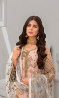 Embroidered Chiffon Front Embroidered Chiffon Side Panels Plain Chiffon Back Embroidered Chiffon Sleeves Embroidered Net Dupatta (Contrast) Embroidered Organza Border For Front Embroidered Organza Border For Back Embroidered Organza Border For Sleeves Embroidered Organza Neck line Patch ( Hand Made ) Dyed Trouser