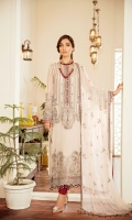 Embroidered Chiffon Front Embroidered Chiffon Side Pannel Embroidered Chiffon Back Embroidered Chiffon Sleeves Embroidered Chiffon Dupatta Embroidered Organza Neck Line Patch ( Hand Made ) Embroidered Organza Border For Front Embroidered Organza Border For Back Embroidered Silk Border For Front (Contrast) Embroidered Silk Border For Back (Contrast) Embroidered Silk Border For Sleeves (Contrast) Embroidered Silk Border For Dupatta (Contrast) Dyed Trouser (Contrast)