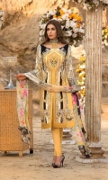 Lawn Embroidered Front Printed back & Sleeves Printed Bamber Chiffon dupatta Dyed Trouser