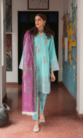 Frock Fabric: Lawn (Screen Printed) Trouser Fabric: Cotton (Screen Printed) Dupatta: khadi Net  (Digital Printed)