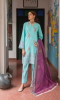 Frock Fabric: Lawn (Screen Printed) Trouser Fabric: Cotton (Screen Printed) Dupatta: khadi Net  (Digital Printed)