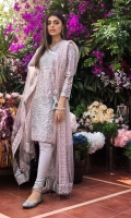 Sequins Embroidered Net Dupatta with Border – 2.5 meters Sequins Embroidered Silver Tissue Shirt – 5.4 meters Dyed Inner & Trouser – 2.5 meters