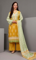Lacquer Printed Lawn Dupatta – 2.5 meters Lacquer Printed Lawn Shirt – 1.75 meters Dyed Trouser – 1.75 meters