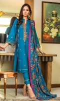 Embroidered Lawn Dupatta – 2.5 meters Embroidered Lawn Shirt – 3 meters Dyed Trouser – 1.75 meters