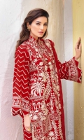 Embroidered Chiffon Dupatta with Sequins – 2.5 meters Embroidered Lawn Front with Sequins, Embroidered Lawn Back, and Embroidered Lawn Sleeves – 2.78 meters Dyed Trouser – 1.75 meters Embroidered Border for Front & Back