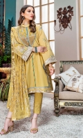 Foil Printed Chiffon Dupatta – 2.5 meters Embroidered with Sequins on Dyed Lawn Front & Embroidered Sleeves, Dyed Lawn Back, Neckline on Dyed Organza – 3.05 meters Dyed Lawn Trouser – 2.5 meters
