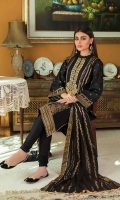 Jacquard Dupatta – 2.5 meters Gold Printed Lawn Shirt – 3 meters Dyed Trouser 1.75 meters Embroidered Neckline on Organza