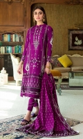 Jacquard Dupatta – 2.5 meters Embroidered Printed Lawn Front – 1.175 meters Printed Lawn Back & Sleeves – 1.825 meters Dyed Trouser – 1.75 meters
