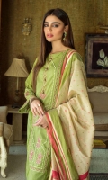 Jacquard Dupatta – 2.5 meters Embroidered Lawn Front & Sleeves – 1.85 meters Dyed Lawn Back – 1.2 meters Dyed Trouser – 1.75 meters