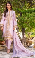Jacquard Dupatta – 2.5 meters Embroidered Printed Lawn Front & Sleeves with Anchor & Sequins – 1.825 meters Printed Lawn Back – 1.175 meters Dyed Trouser – 1.75 meters