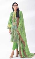 Embroidered Chiffon Dupatta – 2.5 meters Gold Printed Lawn Shirt – 1.75 meters Dyed Trouser – 1.75 meters