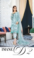 Hand-embellished, embroidered & sequined chiffon front Embroidered & sequined chiffon side panel Embroidered & sequined chiffon back Embroidered & sequined chiffon sleeves Crystal embellished, embroidered & sequined net dupatta Embroidered & sequined net dupatta pallu extension Embroidered & sequined organza patch for neckline Embroidered & sequined chiffon border for front Embroidered & sequined chiffon border for back Embroidered & sequined chiffon border for sleeves Dyed inner shirt lining Dyed raw silk trouser