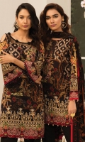 Digitally printed lawn shirt  Digitally printed chiffon dupatta  Dyed trouser  Embroidered patch for neckline  Embroidered border for sleeves  Embroidered border for shirt front  Embroidered border for trouser