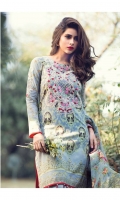 Printed lawn shirt 3.25m,Printed chiffon dupatta 2.50m, Dyed Cotton trouser 2.50m, Embroidered neckline patch 1 pc, Shoulder embroidery patch 2 pcs., Trouser embroidery patch 1 yard