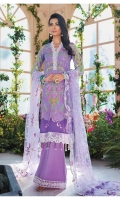 Digitally printed lawn shirt Embroidered net dupatta Embroidered net dupatta pallu border Dyed cotton trouser Embroidered organza border for neckline Embroidered organza border for shirt front Embroidered organza border for trouser