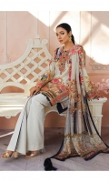 Digitally printed lawn shirt Digitally printed chiffon dupatta Dyed cotton trouser Embroidered organza border for neckline Embroidered organza border for shirt front Embroidered organza border for sleeves