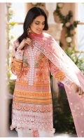 Digitally printed lawn shirt Embroidered net dupatta Embroidered net dupatta pallu border White paste print cotton trouser Embroidered organza border for neckline Embroidered organza border for shirt front Embroidered organza border for sleeves