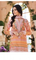 Digitally printed lawn shirt Embroidered net dupatta Embroidered net dupatta pallu border White paste print cotton trouser Embroidered organza border for neckline Embroidered organza border for shirt front Embroidered organza border for sleeves
