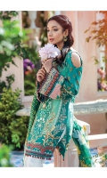Digitally printed lawn shirt Digitally printed chiffon dupatta Dyed cotton trouser Embroidered organza patch for neckline Embroidered organza border for shirt front Embroidered organza border for sleeves Embroidered organza border for trouser