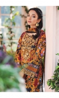 Digitally printed lawn shirt Digitally printed chiffon dupatta Dyed cotton trouser Embroidered organza patch for neckline Embroidered organza border for shirt front Embroidered organza border for sleeves Embroidered organza motifs for trouser