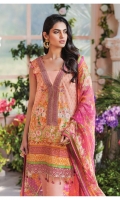 Digitally printed lawn shirt Digitally printed chiffon dupatta Dyed cotton trouser Embroidered organza border for neckline Embroidered organza border for shirt front Embroidered organza border for trouser