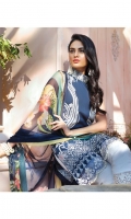 Digitally printed lawn shirt Digitally printed chiffon dupatta White paste print cotton trouser Embroidered organza border for neckline Embroidered organza border for shirt front Embroidered organza border for sleeves Embroidered organza border for trouser