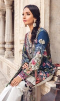 Digitally printed lawn shirt Digitally printed chiffon dupatta Dyed trouser Embroidered organza border for neckline Embroidered organza border for shirt front Embroidered organza border for trouser