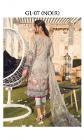 Digitally printed lawn shirt Digitally printed chiffon dupatta Dyed trouser Embroidered organza border for neckline Embroidered organza border for shirt front Embroidered organza border for trouser