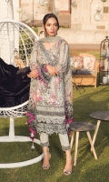 Digitally printed lawn shirt Digitally printed chiffon dupatta Dyed trouser Embroidered organza border for neckline Embroidered organza border for shirt front Embroidered organza border for trouser