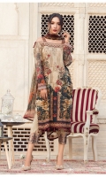 Digitally printed lawn shirt Digitally printed chiffon dupatta Dyed trouser Embroidered organza border for neckline Embroidered organza border for sleeves Embroidered organza border for trouser