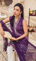 Digitally printed lawn shirt Digitally printed chiffon dupatta Dyed trouser Embroidered organza border for neckline Embroidered organza border for shirt front Embroidered organza border for trouser