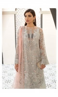 Adda-worked, fully embroidered & sequined net shirt Embroidered & sequined net side panel for shirt Embroidered & sequined net sleeves Embroidered & sequined net back Embroidered & sequined net dupatta Embroidered & sequined net border for front Embroidered & sequined net border for back Embroidered & sequined net border for sleeves Embroidered & sequined net border for dupatta Dyed raw silk trouser Dyed inner shirt lining