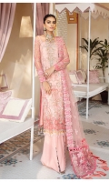 Adda-worked, embroidered & sequined net front shirt Embroidered & sequined net side panel Embroidered & sequined net sleeves Embroidered & sequined net back Embroidered & sequined net border for front Embroidered & sequined net border for back Embroidered & sequined net border for sleeves Embroidered & sequined net dupatta Embroidered & sequined organza dupatta pallu (A) Embroidered & sequined organza dupatta pallu (B) Embroidered & sequined silk border for dupatta Dyed inner shirt lining Dyed raw silk fabric