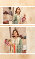 Front: Luxury Digital Printed Lawn Embroidered Neckline  Back: Luxury Digital Printed Lawn Sleeves: Luxury Digital Printed Lawn Dupatta: Digital Crinkle Chiffon Embroidered Jaal  Trouser: Dyed Cambric Cotton