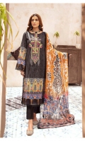 Front: Luxury Digital Printed Lawn Embroidered Neckline  Back: Luxury Digital Printed Lawn Sleeves: Luxury Digital Printed Lawn Dupatta: Digital Crinkle Chiffon Embroidered Jaal  Trouser: Dyed Cambric Cotton