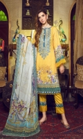 Digital Printed Linen Shirt With Embroidered Neck Digital Printed With Embroidered Cutwork Chiffon Dupatta Dyed Linen Trouser