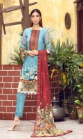 Digital Printed Linen Shirt With Embroidered Neck Digital Printed With Embroidered Cutwork Chiffon Dupatta Dyed Linen Trouser