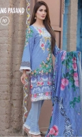 - Digital Print Cotton Cambric Embroidered with Digital Net Dupatta.