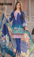 - Digital Print Cotton Cambric Embroidered with Digital Net Dupatta.